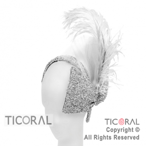 SOMBRERO VINCHA CON MO�O Y PLUMAS LAME BLANCA x 1